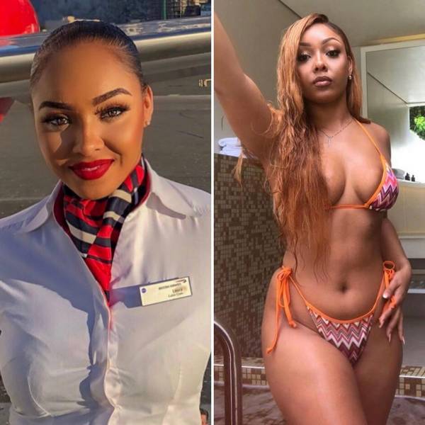 Sexy Flight Attendants With And Without Their Uniforms