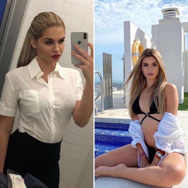 Sexy Flight Attendants With And Without Their Uniforms