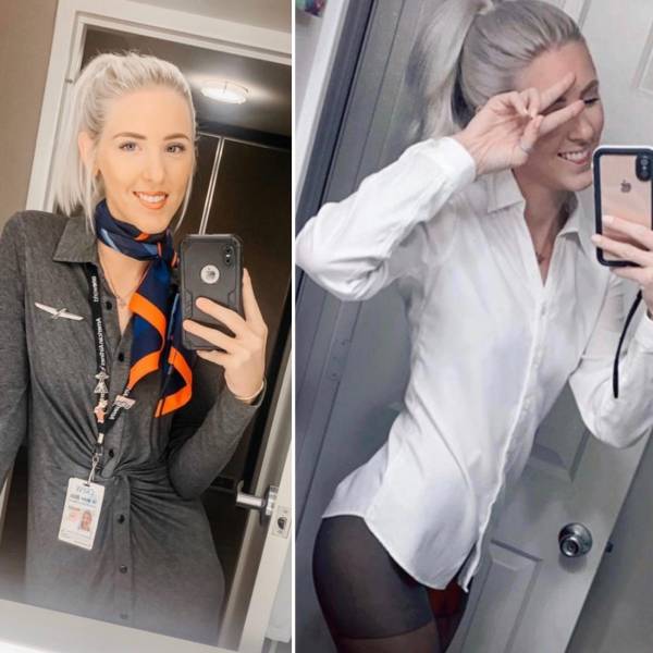Sexy Flight Attendants With And Without Their Uniforms
