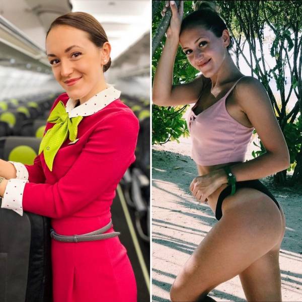 Sexy Flight Attendants With And Without Their Uniforms