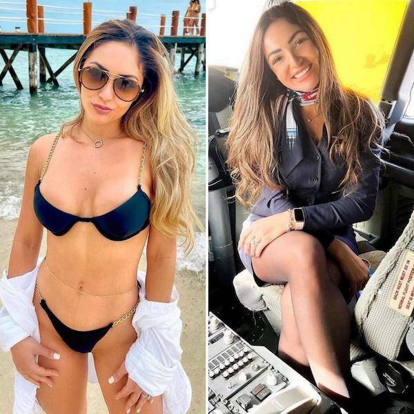 Hot Flight Attendants With And Without Their Uniform