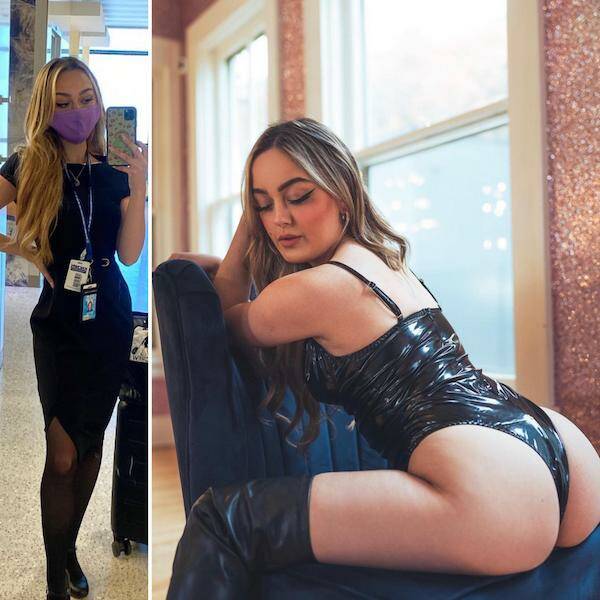 Hot Flight Attendants With And Without Their Uniform