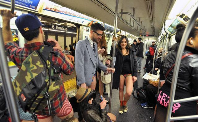 Subway Commuters Get into the Spirit of “No Pants Day”