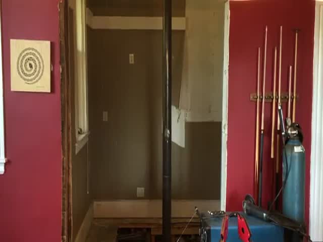 Guy's Building a Spiral Staircase, Had to Test the Central Pole First... (VIDEO)